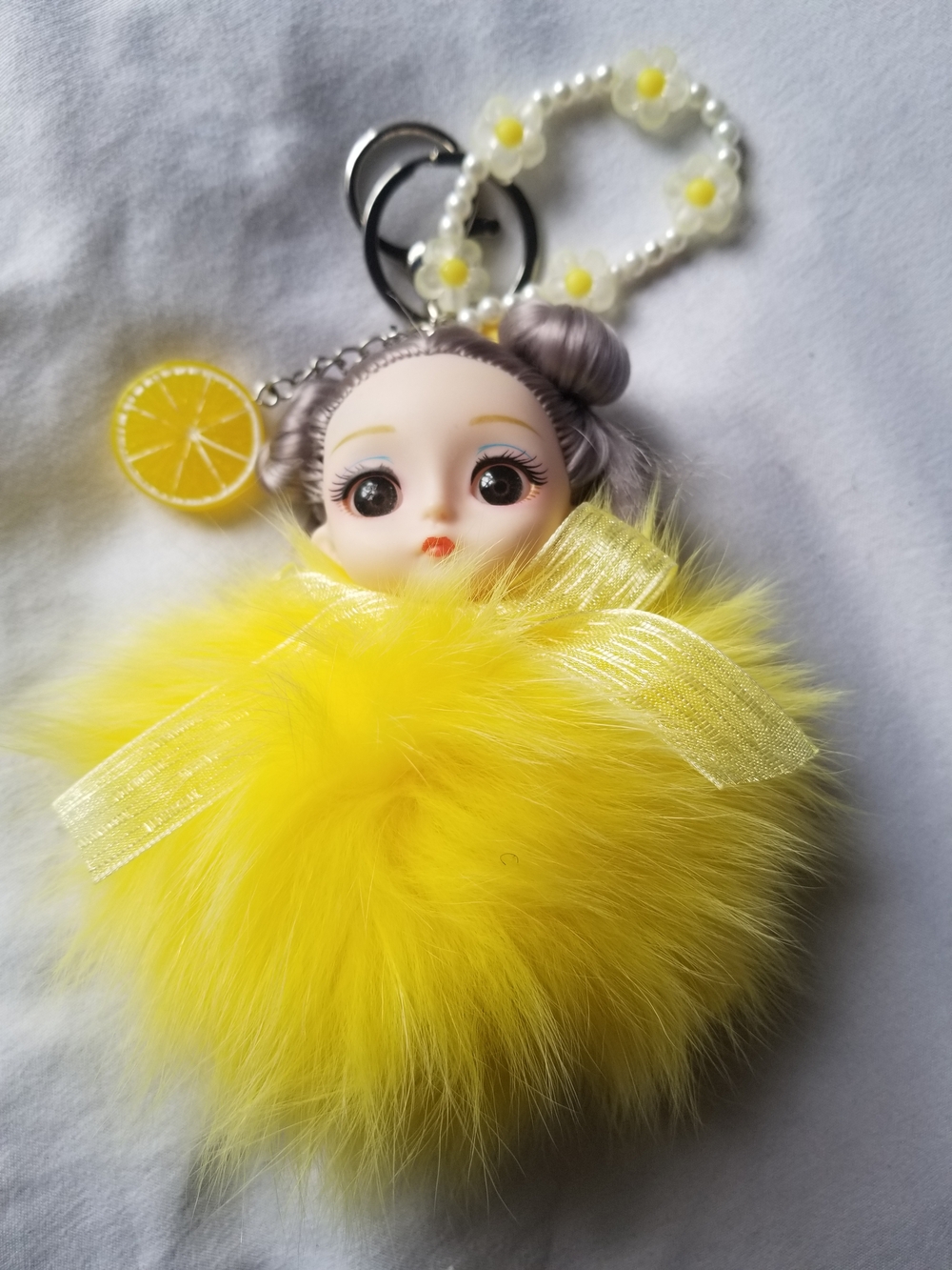 Little Missy Yellow Doll Pom Pom Keychain Bag Charm